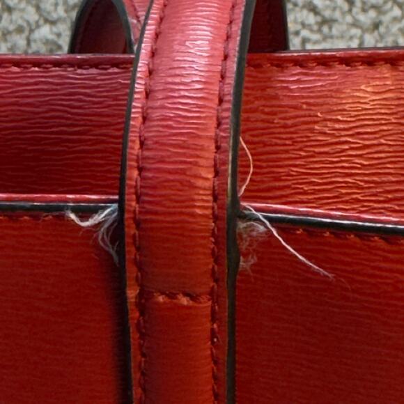 DKNY Structured Tote Shoulder Bag Womens Red Leather Logo Charm - Picture 6 of 16